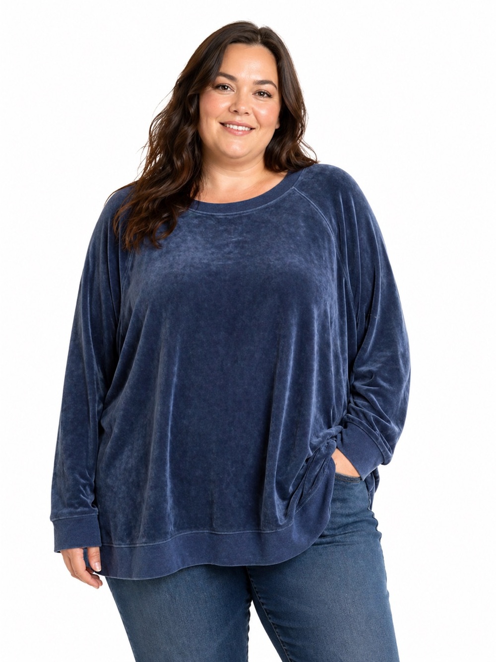 Blue Velour Crewneck Sweatshirt 4X